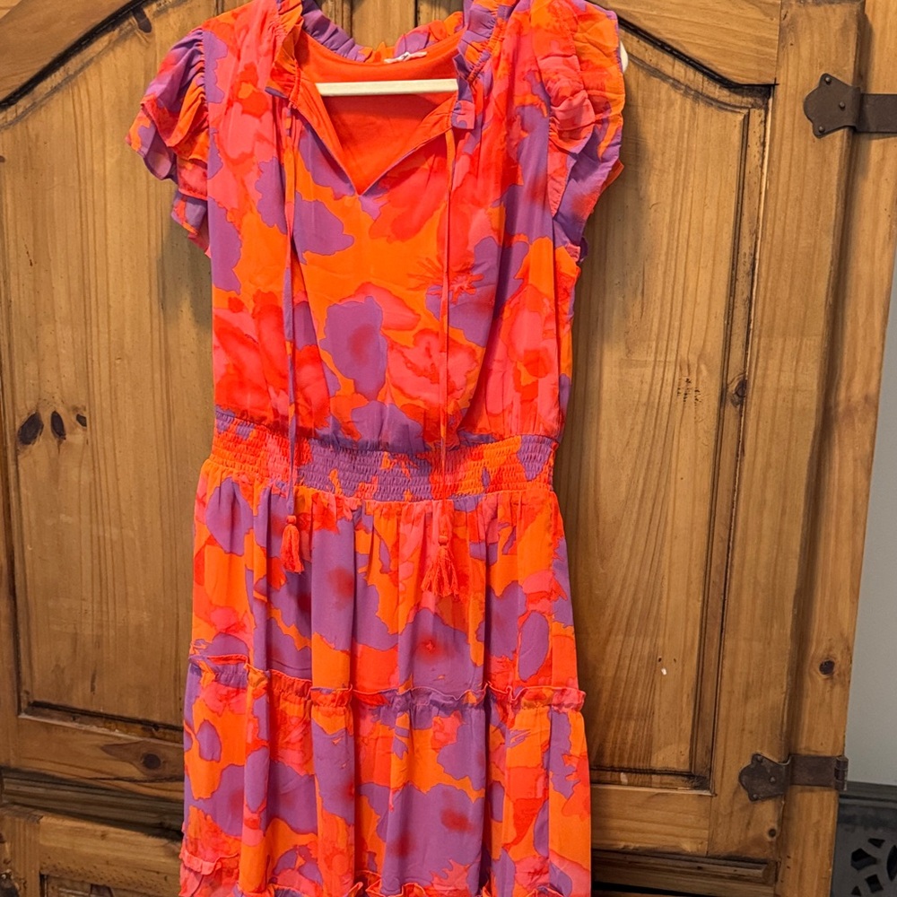 JODIFL Orange and Purple Floral Dress